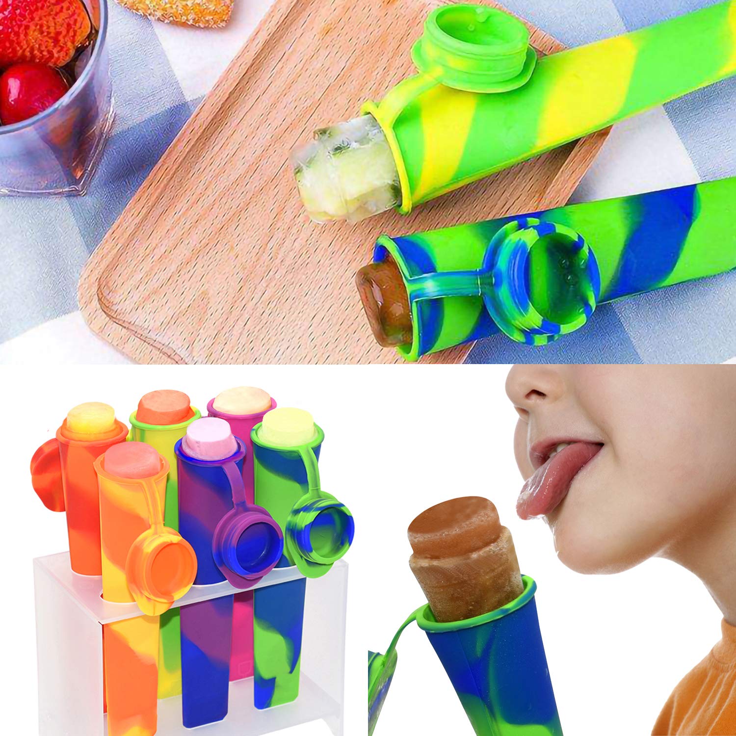 Helpcook Popsicle Molds,6 Pieces Silicone Ice Pop Molds,Drip Free Popsicle Maker For Kids,Bpa Free Freezer Tubes With Lids,For S